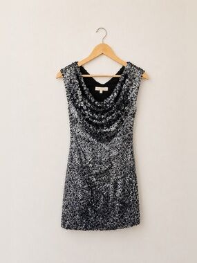 Anthropologie Aidan Mattox Sequin Sheath Mini Dress Cowl Neck Size 2